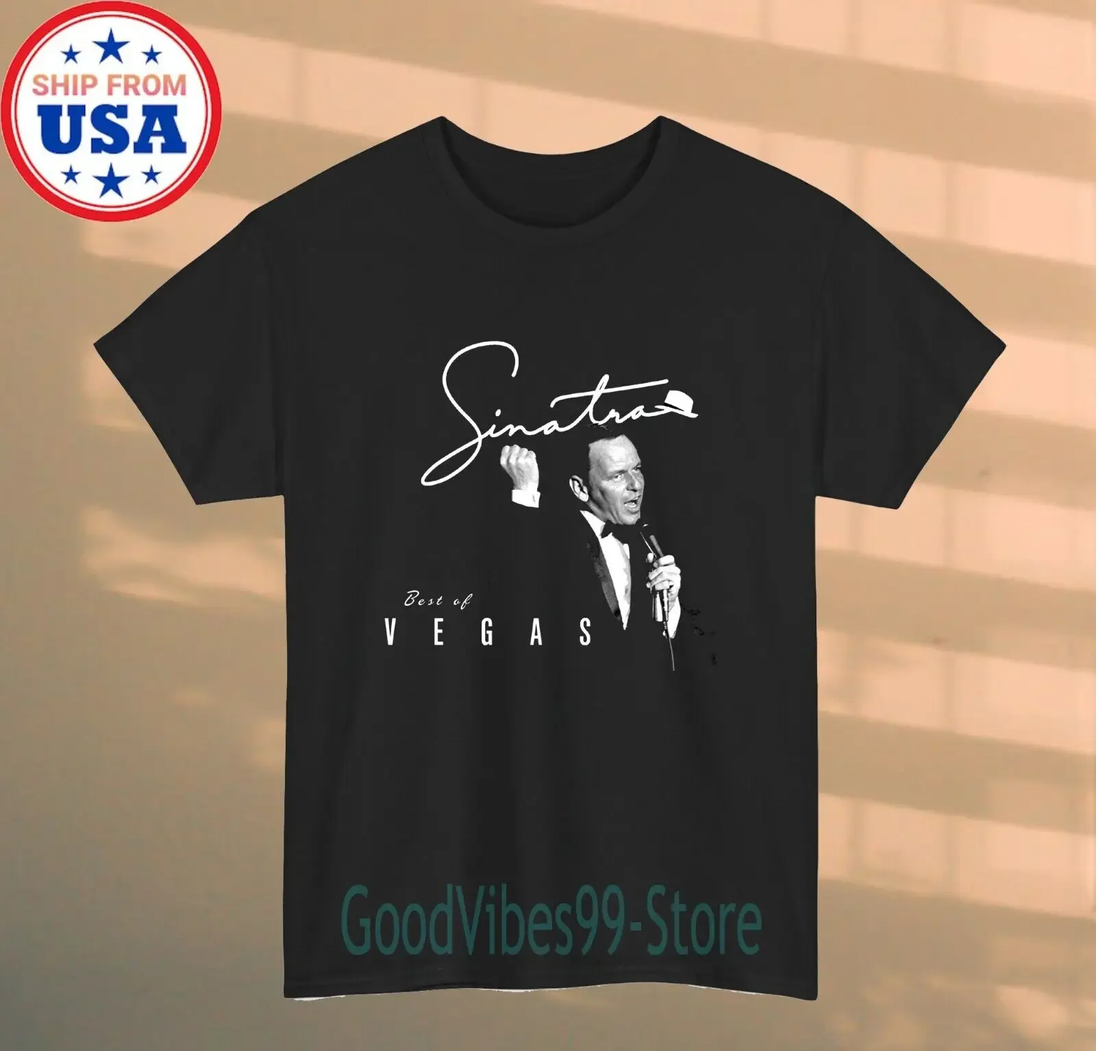 Frank Sinatra Vegas Men&apos;s Black T-shirt Size S-5XL