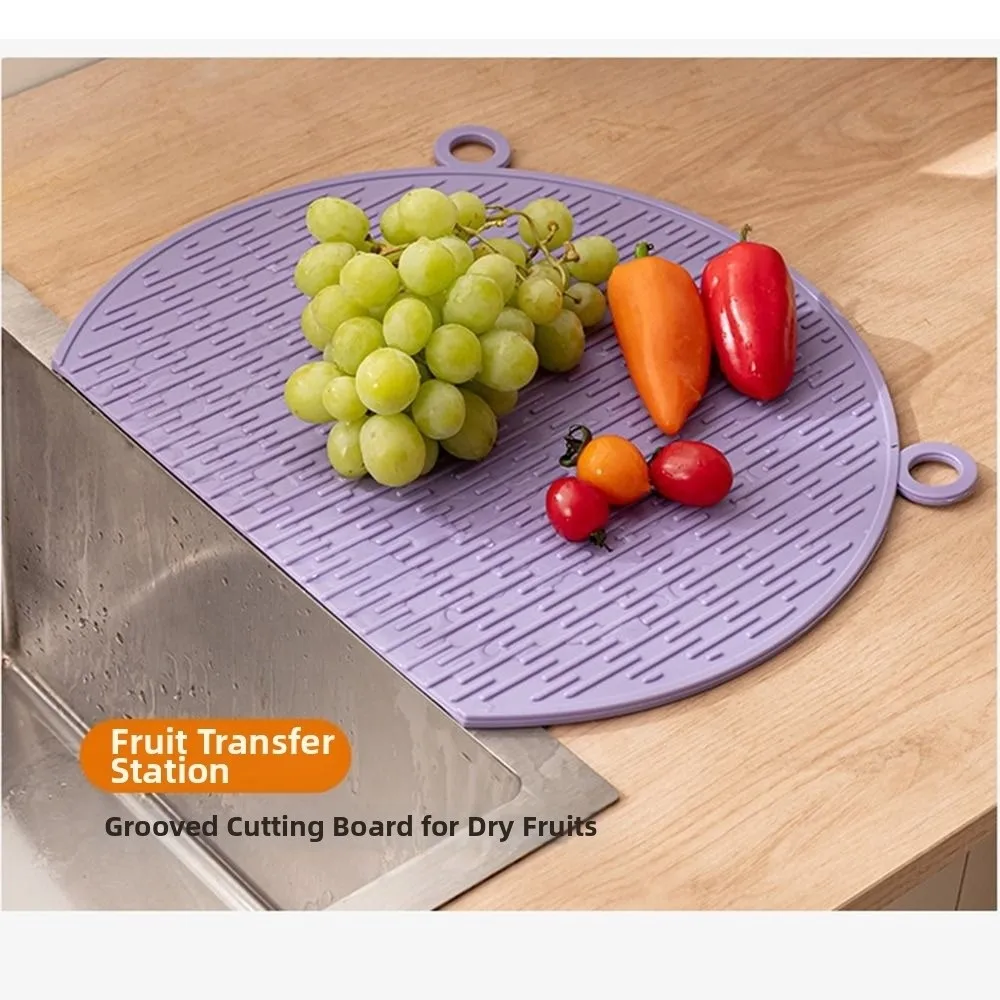 Food Grade TPU Cutting Board Anti-Mold Anti-Bacterial Semi-Circular Cutting Board Flexible Bendable Design Back Drainer