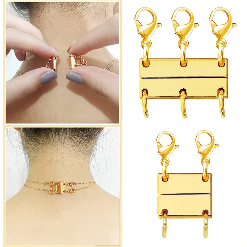 1Pc 2/3 Rows Multi-Layer Strong Magnetic Rectangle Necklace Connecting Clasp Luxury Electroplating DIY Bag Jewelry Accessory