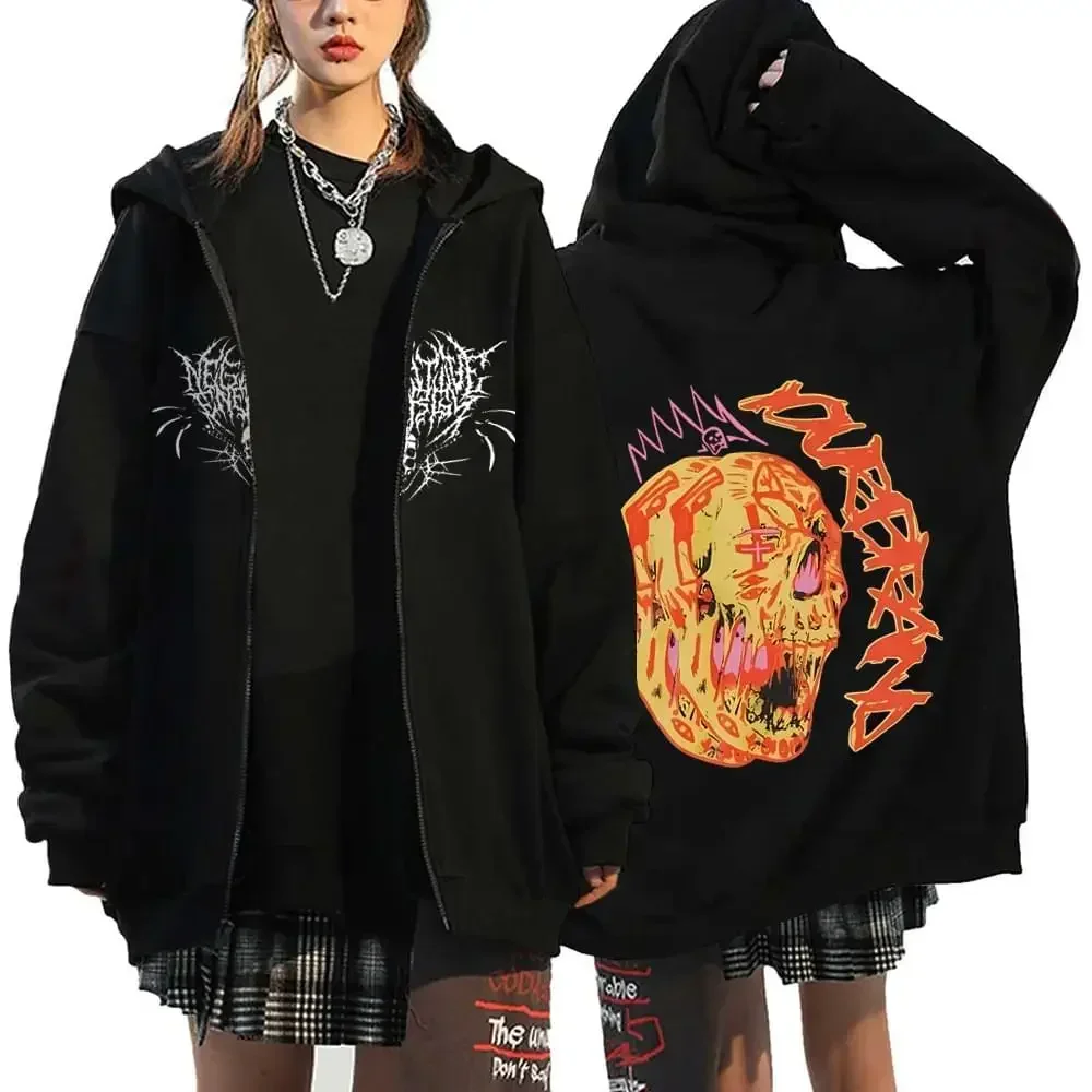 Gothic Skeleton Hoodies Female Skull Wing Zipper Jacket Streetwear Y2k Hoodie Spring and Autumn Sweatshirts Thin Fleece Sweater