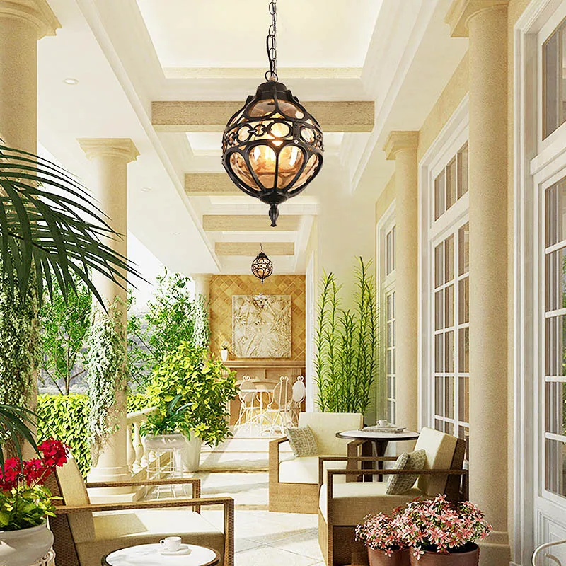 Arabic Globe Porch Pendant Lights Aisle Corridor Classic Outdoor Hanging Lanterns Vintage Bronze Exterior Pendant Light Fixtures