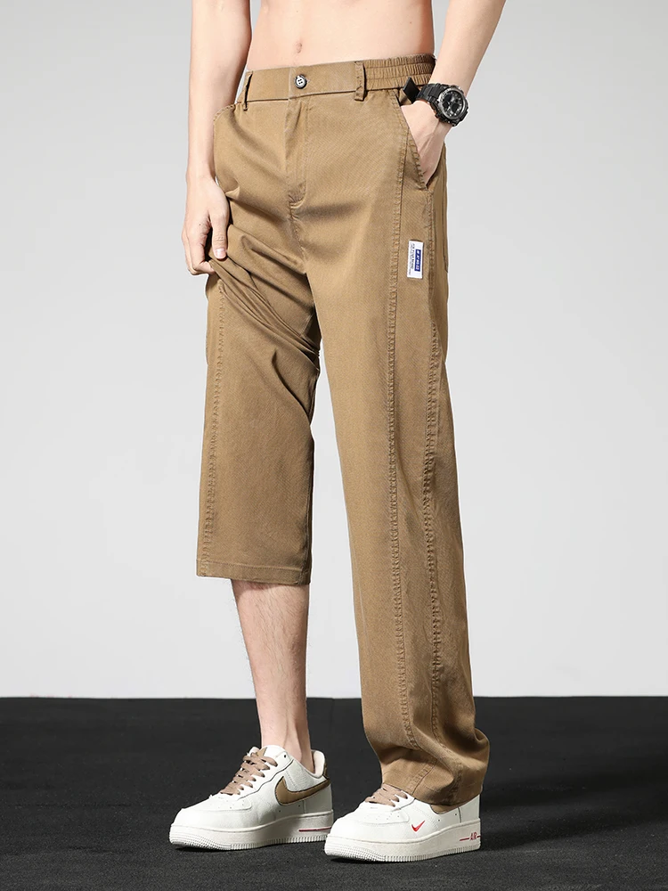 ฤดูร้อนบางสบายๆกางเกงผู้ชายตรงกางเกงกว้างแบรนด์เสื้อผ้า Lyocell ยืดกางเกงหลวมเกาหลีอินเทรนด์ Man เสื้อผ้า