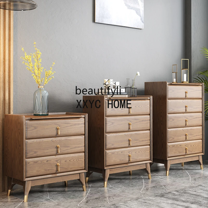 

Nordic Solid Wood Chest of Drawers Bedroom Ash Locker Simple Modern Four Buckets Storage Cabinet Living Room Furniture