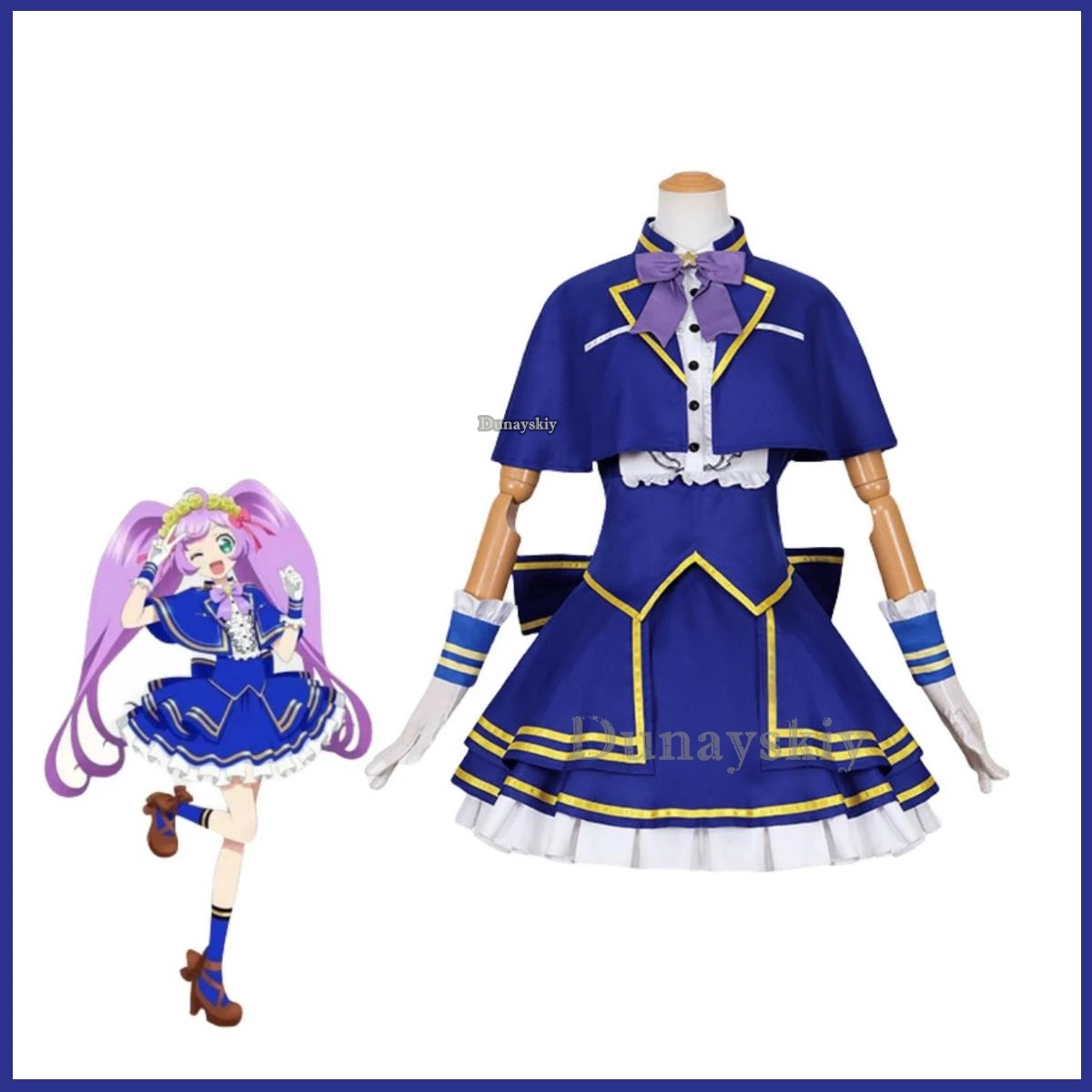 Anime Pripara Manaka Laala  Cosplay Costume SoLaMi Smile Wig Blue Lolita Dress Uniform Woman Kawaii Masquerade Ball Suit