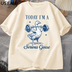 Serious Goose Weightlifting T Shirt Funny Gym Workout Printed T-shirt Animal Lover Tshirt Harajuku Cotton Short Sleeve Tees