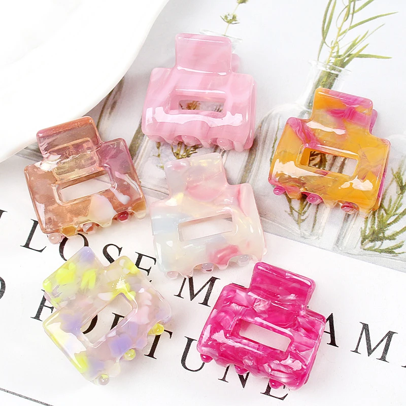 1Pcs Acetate Mini Square Hollow Hairpin Crab Claw Clip Women\'s Hair Clips Girls Barrettes Bath Bundle Hair Accessories