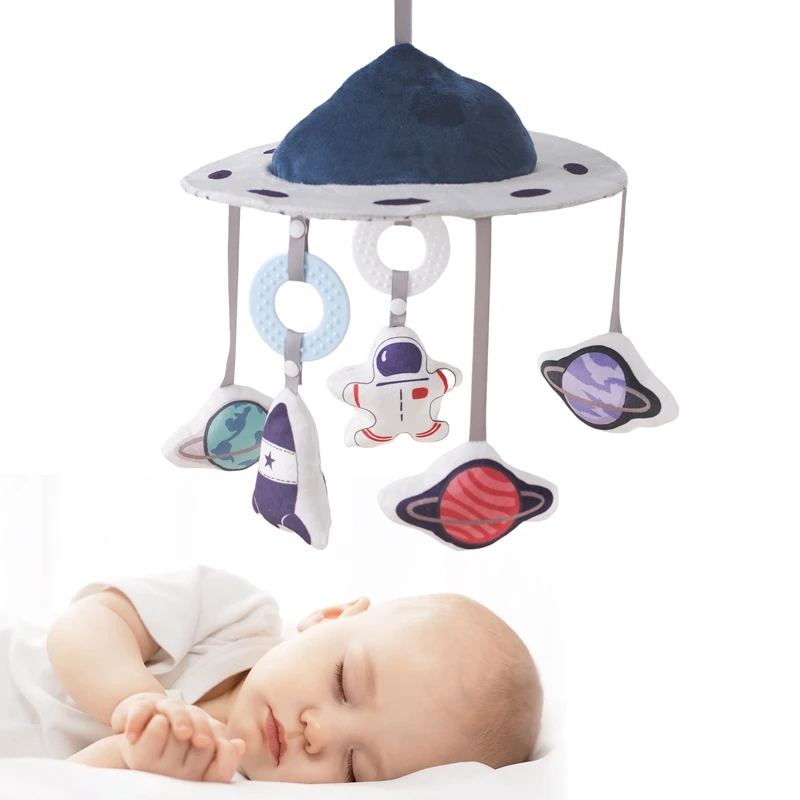 Baby Crib Mobile Bed Bell Rattle Toys Soft Felt Astronaut Rattle Doll Toys Newborn Music Comfort Crib Bracket Hanging Toys Gifts