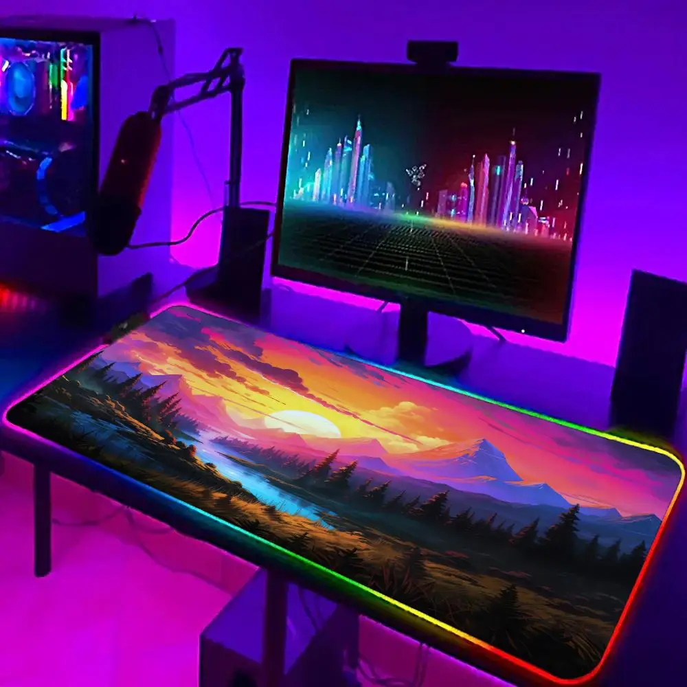 

Коврик для мыши с фантазийными пейзажами XXL RGB игровой коврик для мыши Аксессуары для геймеров Большие коврики для мыши со светодиодной подсветкой Коврик для ПК Компьютерный настольный коврик с подсветкой
