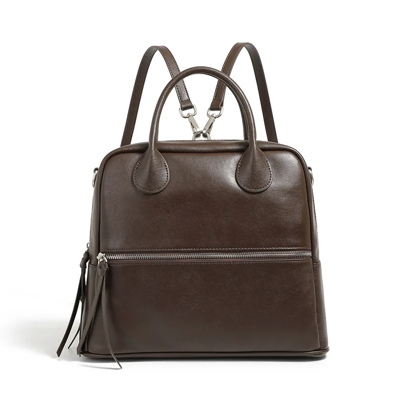

Casual Fashion Genuine Leather Ladies Backpack Shoulder Cross Body Top Handle 3 In1 With Front Zip Big Pocket For Work Travel