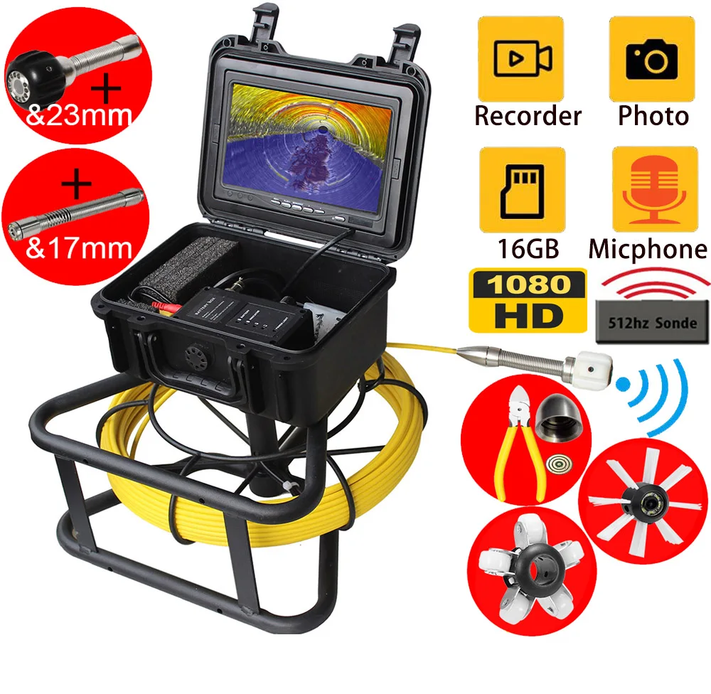 7" LCD DVR Plumbing Camera Sewer Snake camera kit with 23mm 1080P 512hz locator camera kit