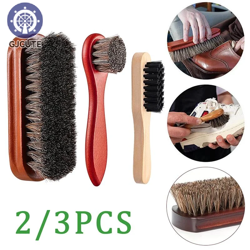 2/3pcs Horsehair Shine Shoes Brush Kit Polish Dauber Applicators Cleaning Leather Shoes Boots Care Brushes Suede Cleaner Brush