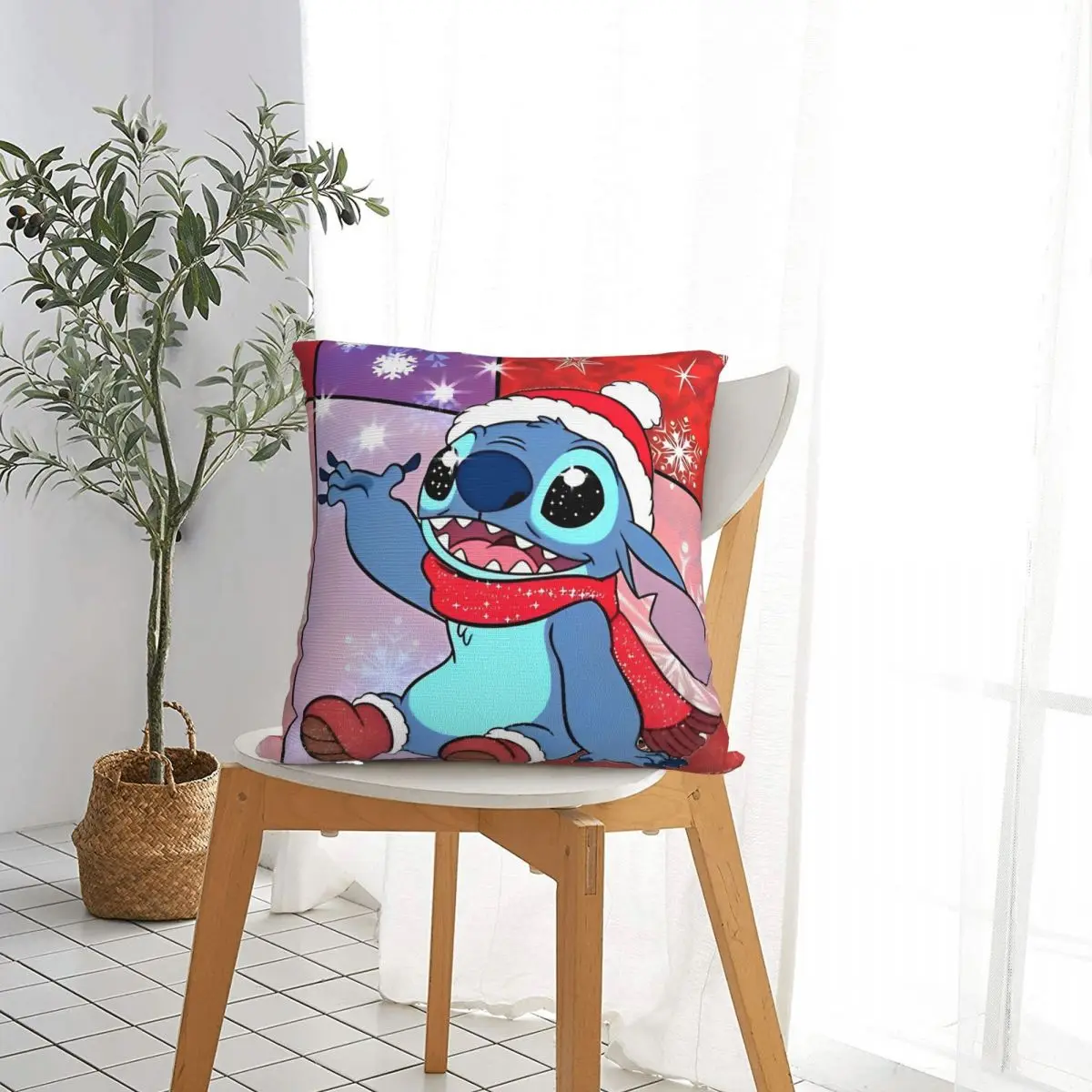 Stitch Red Christmas Throw Pillow Cover Polyester Decorative Pillow Merry Christmas Novelty Pillowcase