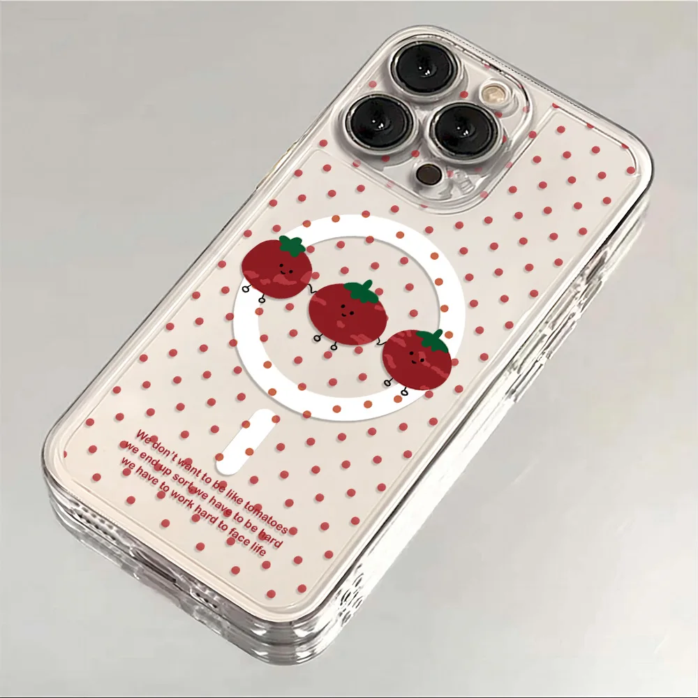 Korean Cute Cartoon Tomato  Magnetic Phone Case for Samsung Galaxy S25 S24 S23 S22 S21 S20 FE Plus Ultra 5G SoftClear TPU