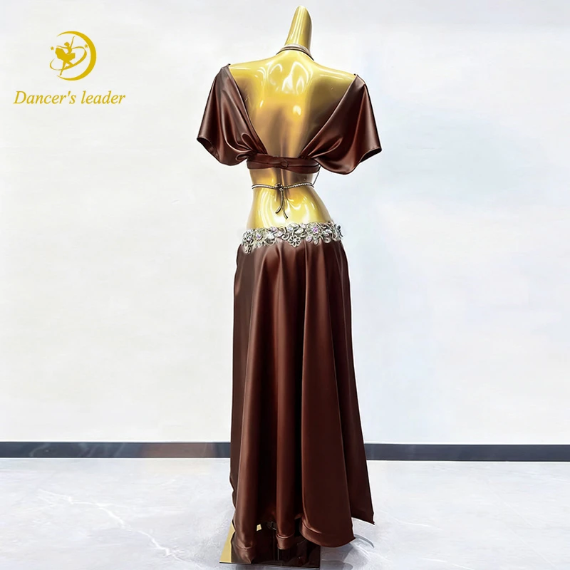 فستان الرقص الشرقي للبالغين والأطفال AB Stone الراقية البني سبليت هيم تانجو الملابس النسائية المهنية #2