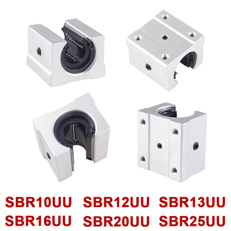 4 unidades SBR10UU SBR12UU SBR16UU SBR20UU SBR25UU 12mm 16mm 20mm Bloco de rolamento de esferas linear para roteador CNC SBR Trilho de guia linear
