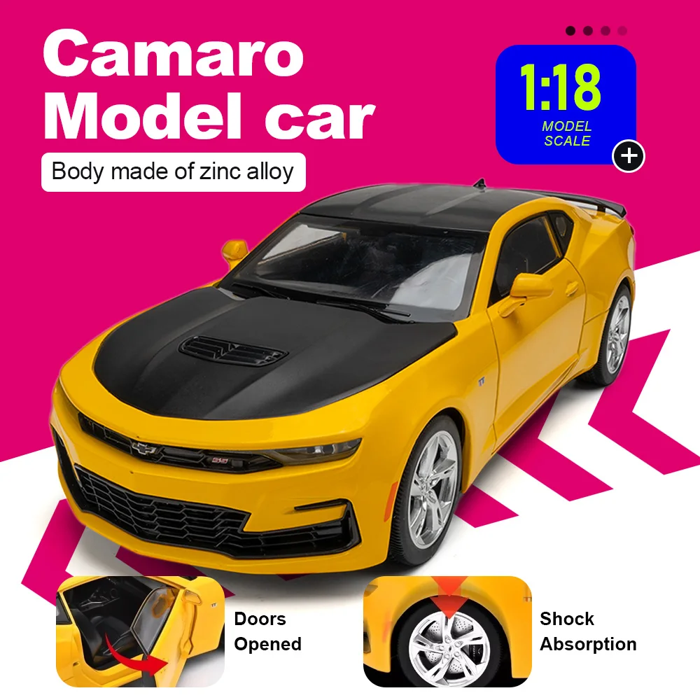 

1:18 Camaro 530LI Model Car Toys Alloy Diecast Doors Opened Front Wheel Steering Shock Absorption Toy Vehicle Collection Gifts
