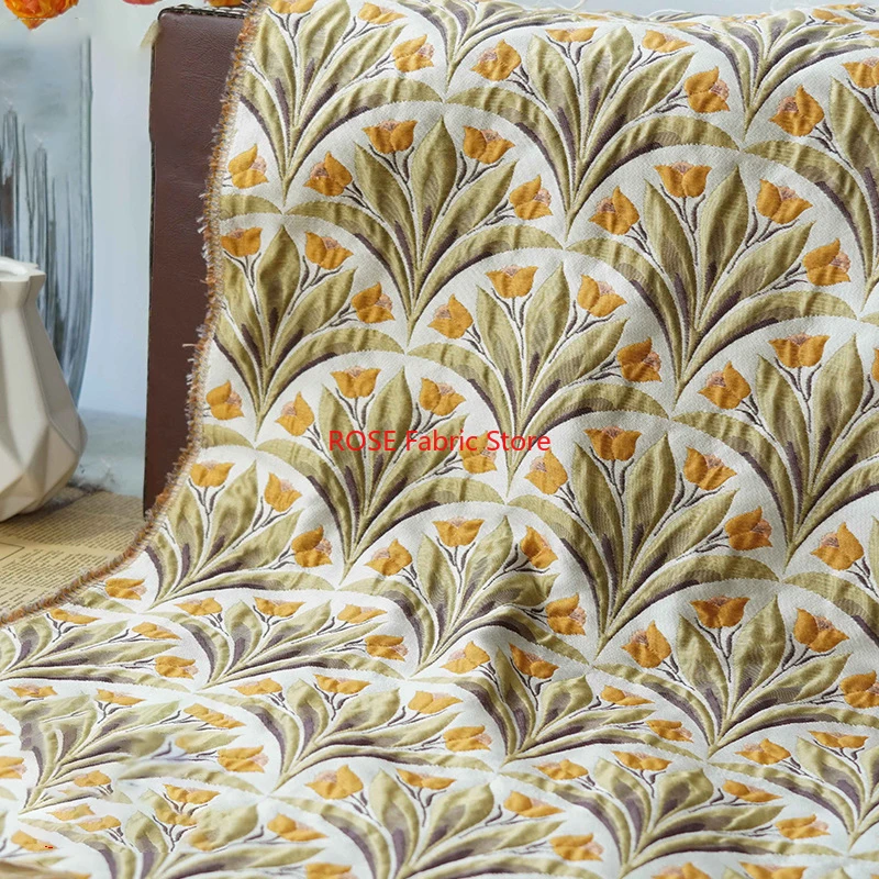 Tela Jacquard teñida con hilo con patrón de tulipán de 1 metro, estilo de pintura al óleo para otoño e invierno, tela suave para hacer vestidos para mujer