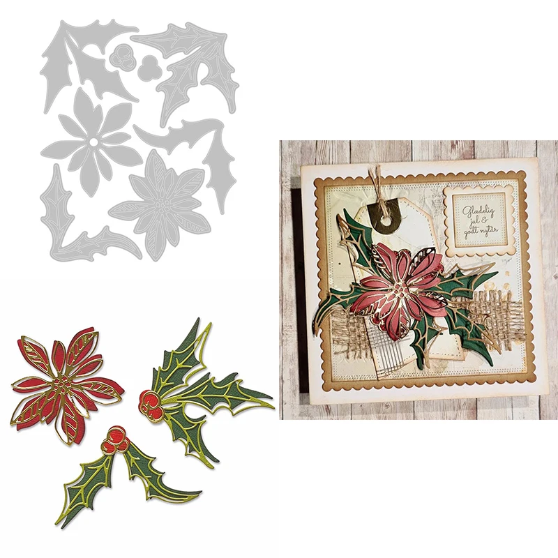 Seasonal Floral Flourish Holly Poinsettia Cutting Dies For DIY Scrapbooking Album Card Christmas Decoration Paper Crafting