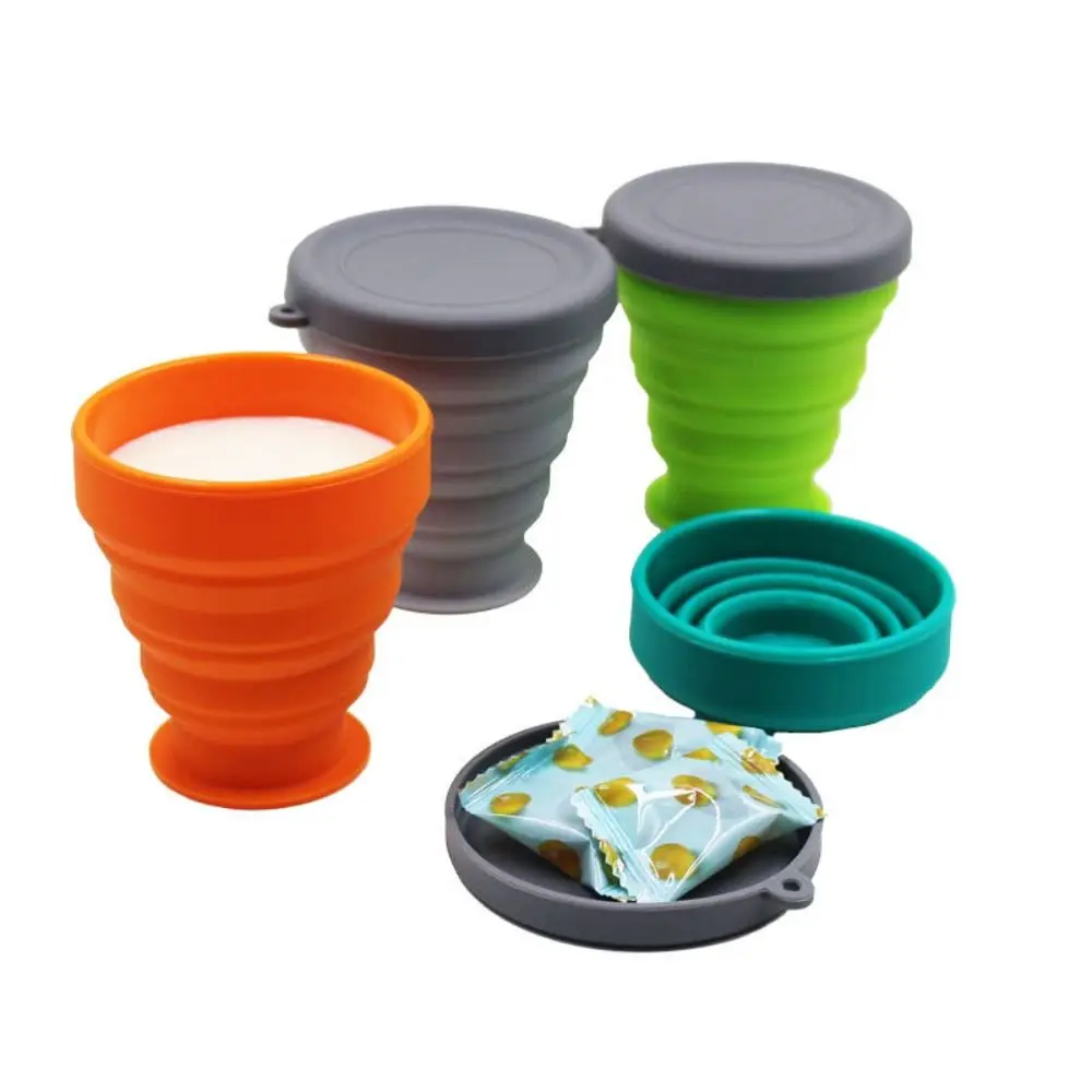 

Telescopic Collapsible Water Cups with Lid Food Grade Silicone Foldable Cup Portable Heat Resistant Travel Mug Camping