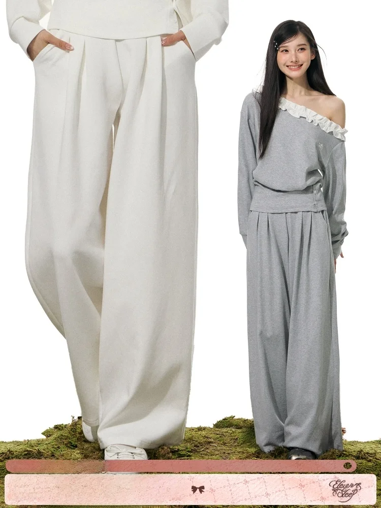 

ELEVEN SP Women's Comfortable Slimming White Casual Pants Loose Lazy Sle Korean Loose Long Pants High Waist Straight Leg