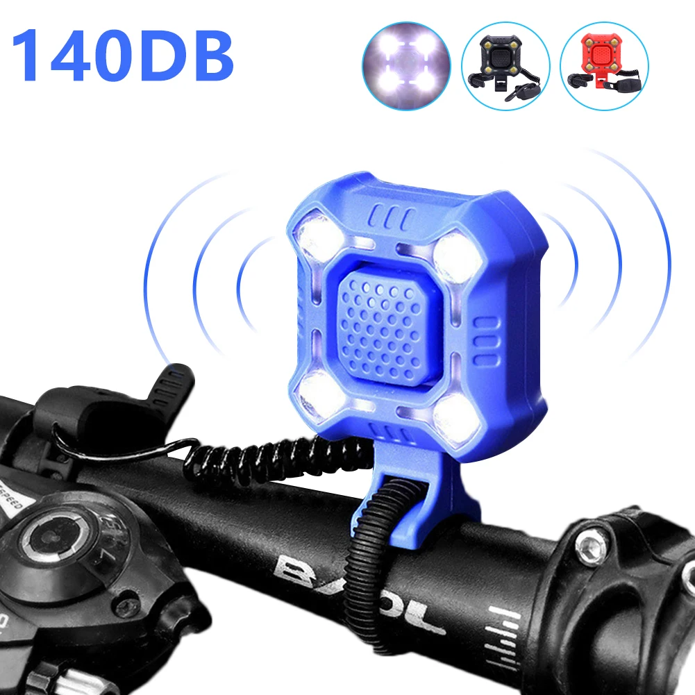 

140dB Bike Bell With 4 Lamp Cycling Light Rechargeable Headlight 1200mAh Electric Horn Waterproof Bell For MTB Bike Bicycle Bell