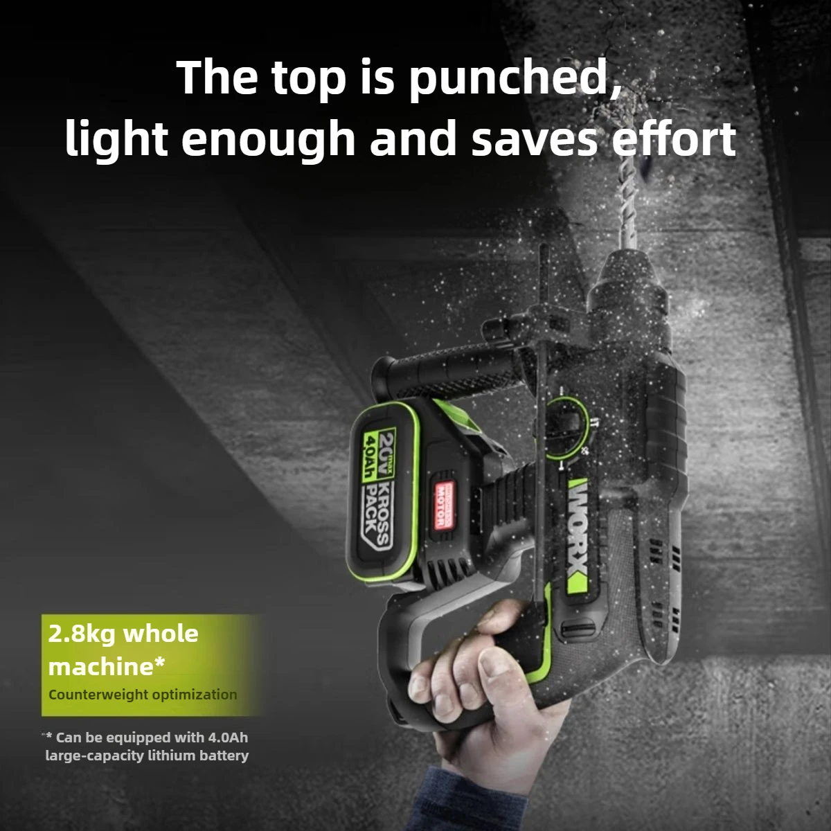 Worx WE381 Electric Rotary Hammer impact Percussion Drill Brushless Motor Double Hex Scoket 20V Drilling [Non Battery Charger]