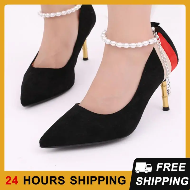 Pearl Shoelaces Without Ties Women High Heel Shoe Decoration No Tie Shoestrings Anti-skid Buckle Lady Shoes Accesories Strap