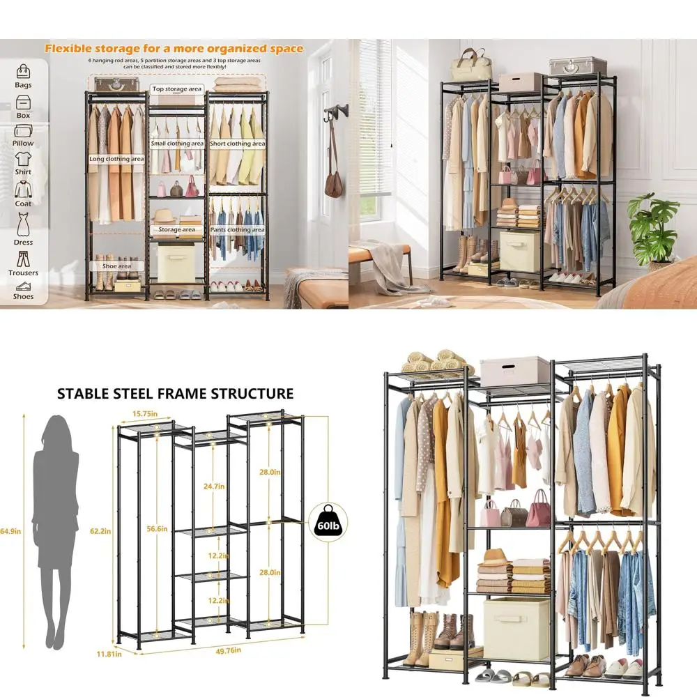 

Портативный 4-х уровневый подвесной органайзер для шкафа, отдельно стоящая система хранения для спален, прихожей и многого другого - черный