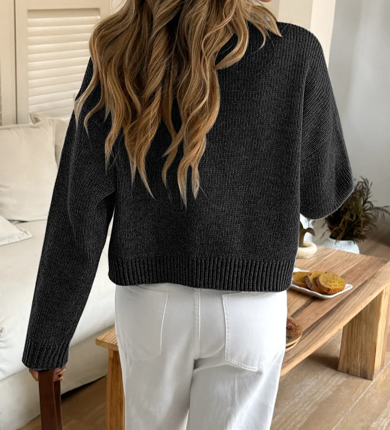 Otoño e Invierno nueva chaqueta de suéter informal ajustada con cuello levantado de Color sólido para mujer Chaqueta de punto con botones a la moda