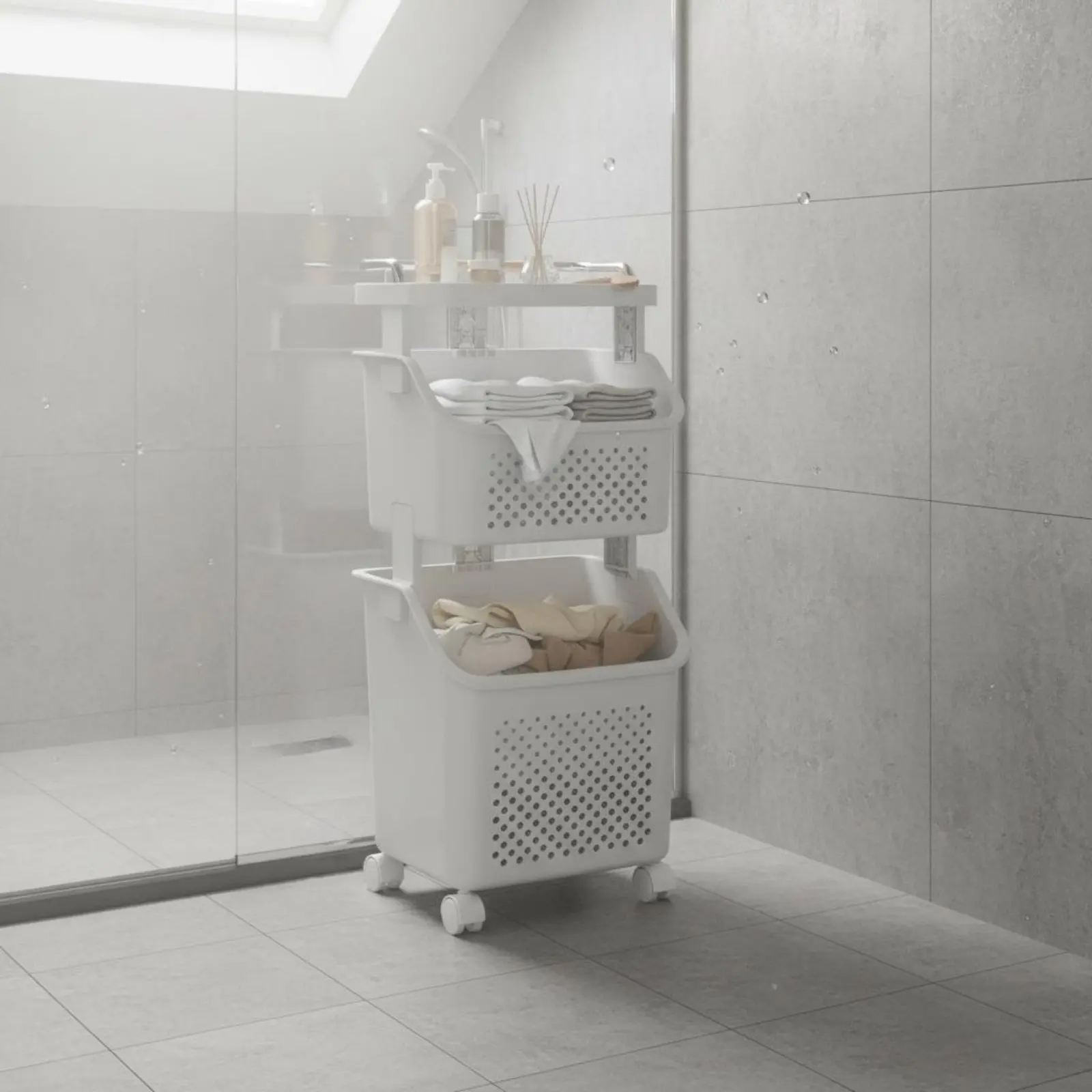 

3 Tier Laundry Basket Carrier with Wheels 3-Tier Laundry Hamper Household Storage Space Saving Unrestricted Standing