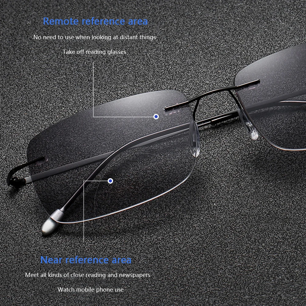 2025 NEW Rimless Sun Reading Glasses Anti Blue Light Near And Far Multifocal Presbyopia Shades Eyewear Men Magnify Glasses+1to+4