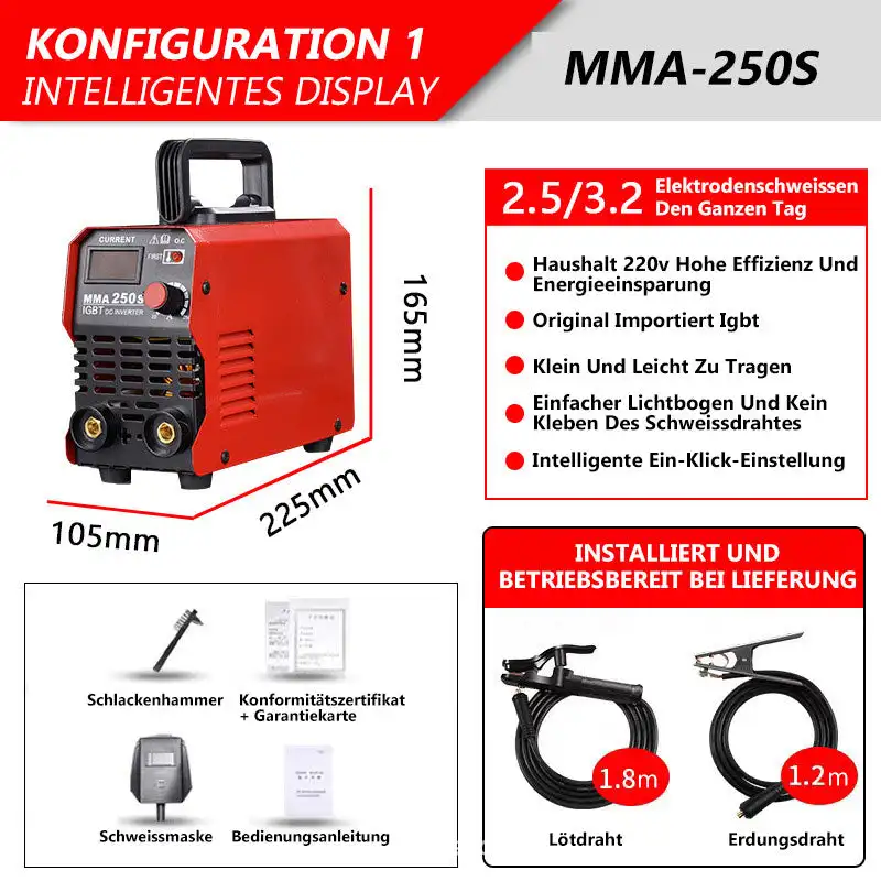 Imagem -04 - Mini Máquina de Soldadura do Inversor Elétrico Equipamento Handheld do Soldador do Arco Corrente Ajustável 20250a Mma250 220v