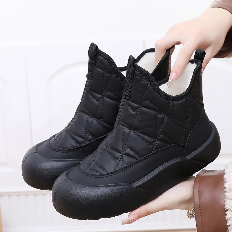 

Black fur sneakers 2025 woman warm wool fur booties lightweight mom ankle boot female warmth footwear