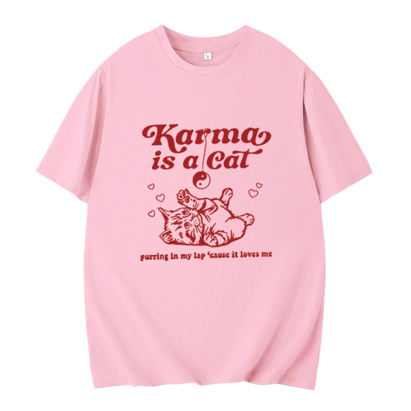 Karma Is a Cat 셔츠, 테일러 뮤직 셔츠, 주변 음악 투어 2023-2024 스위프트 O-넥 반팔 셔츠, 여름