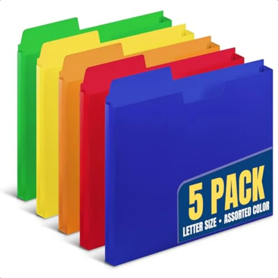 

File Jackets Letter Size File Pocket Folders Plastic File Jackets 1 3 Cut Tab 8.5 X 11 Reinforced Assorted Colors 5 Pack
