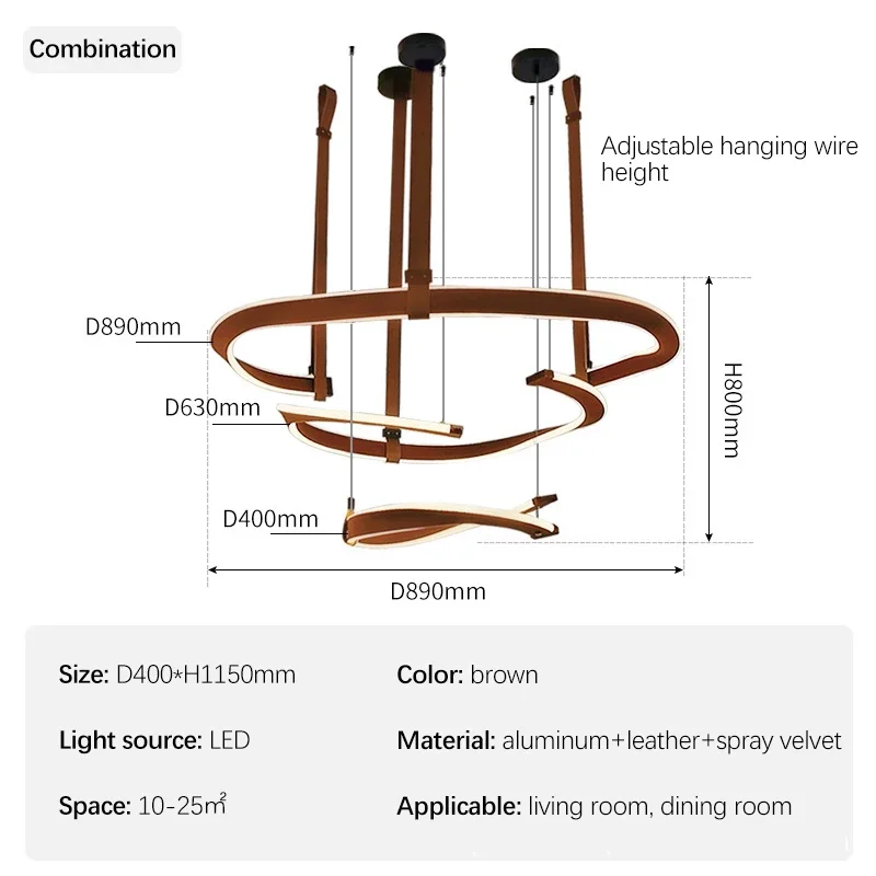 SANDYHA Modern LED Pendant Light Leather Ring Chandelier for Living Room Dining Bedroom Postmodern Simple Design