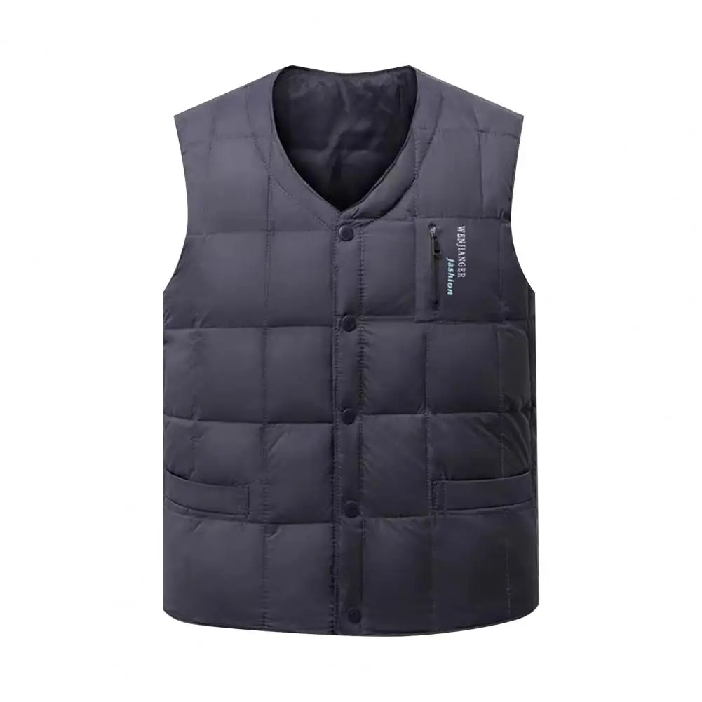 Men Solid Color Vest Men Vest with Pockets Men's V-neck Vest Coat with Pockets Thickened Windproof Waistcoat for Winter Single