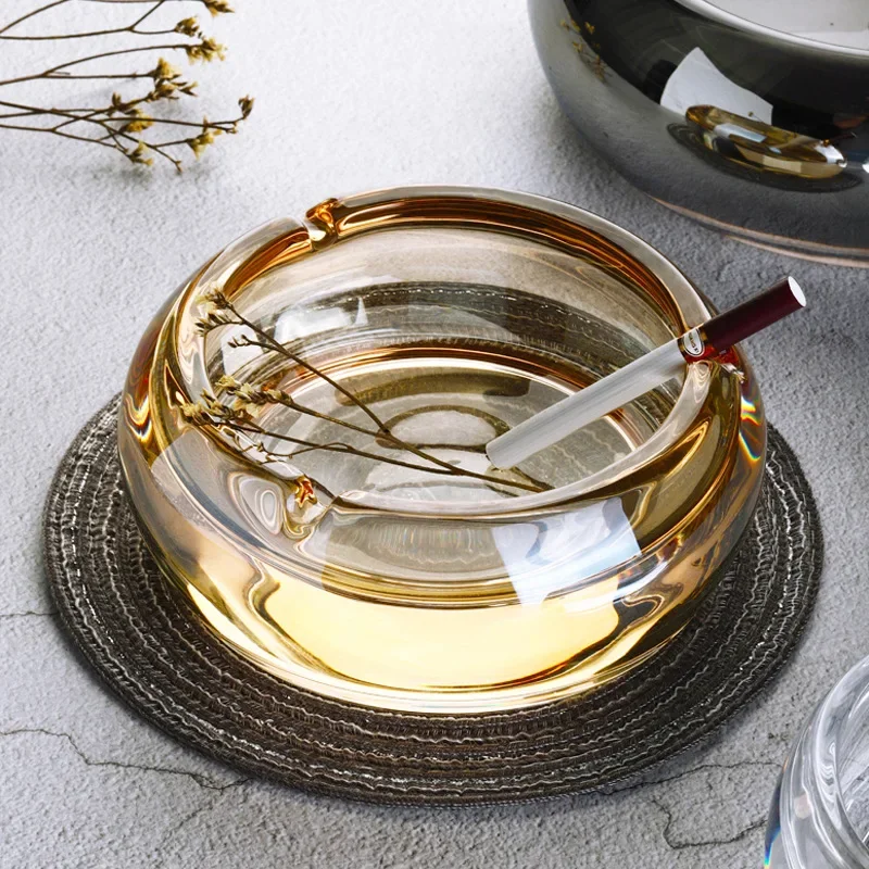 Round Colorful Crystal Glass Ashtray Creative Home Ashtray Living Room Cafe Glass Ashtrays Outdoor Ash Tray Ciggarete Holder