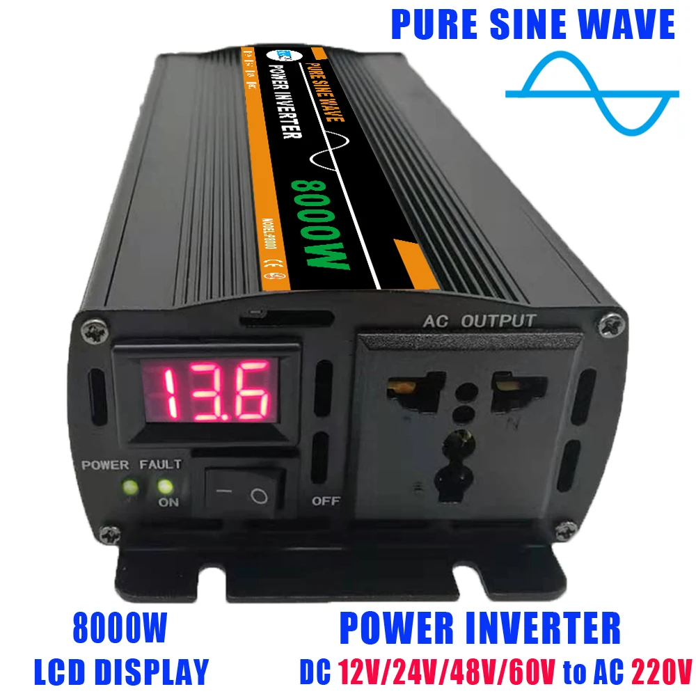 

8000W Power Inverter Color BLACK Clamps W Pure Sine Wave Power Inverter Wide Application Range Aluminium BLACK CM Home