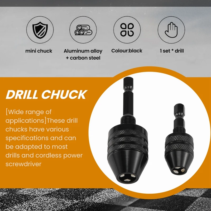 ●2Pcs Hex Shank Keyless Drill Chuck, Screwdriver Converter Drill Adapter Quick Change Drill Bits Tool(0.6-8mm, 0.3-3.6mm)