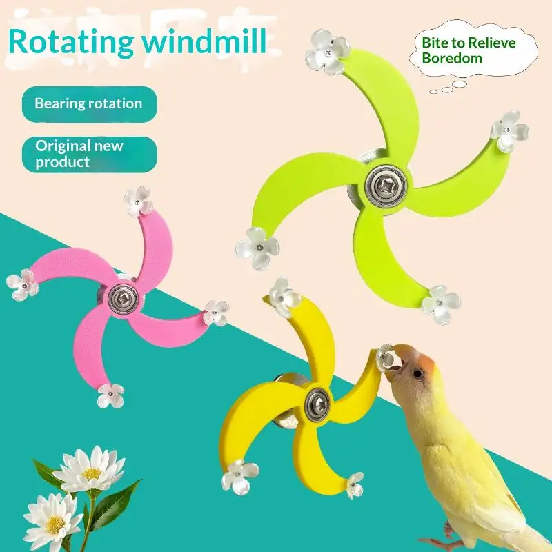 HotInteractive Rotating Windmill Parrot Relieve Boredom Toy Bird Mental Stimulation Entertainment Gnawing Cage Accessories Toy
