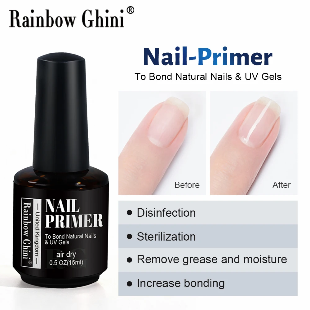 قوس قزح غيني 15 مللي المهنية مسمار الإعداد مسمار التمهيدي إزالة الشحوم قاعدة معطف معطف فوقي قاعدة معطف تصميم فيرنيس للأظافر المجففة