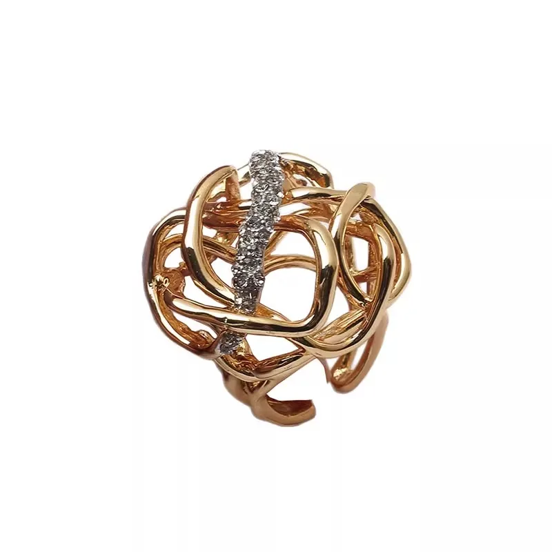 

Crystal cross ring light luxury gold and silver contrasting color niche fashion inner hollow open ring