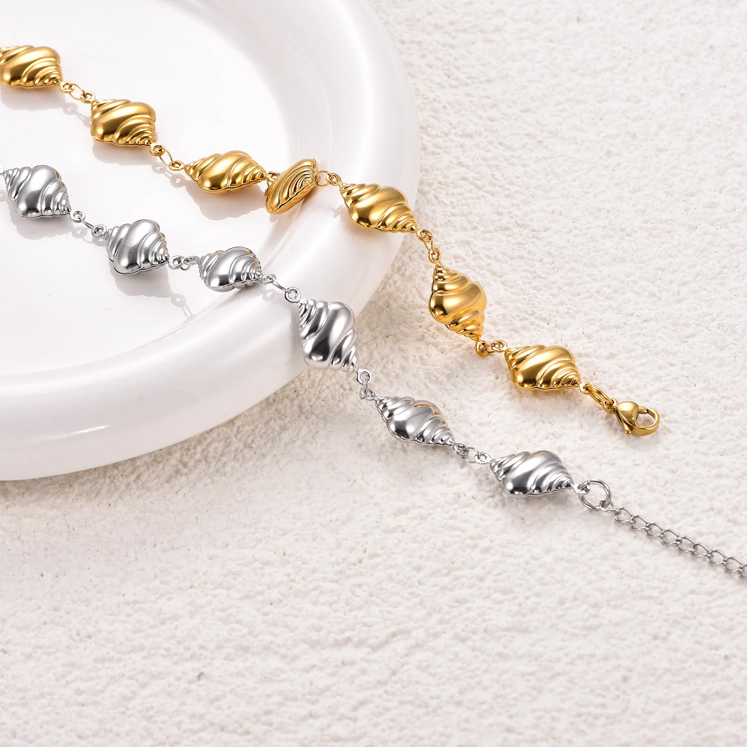 Trendiges Damenarmband aus vergoldetem Edelstahl, Muschel-Accessoires, Armbandkette, ästhetischer Schmuck – Detail 5