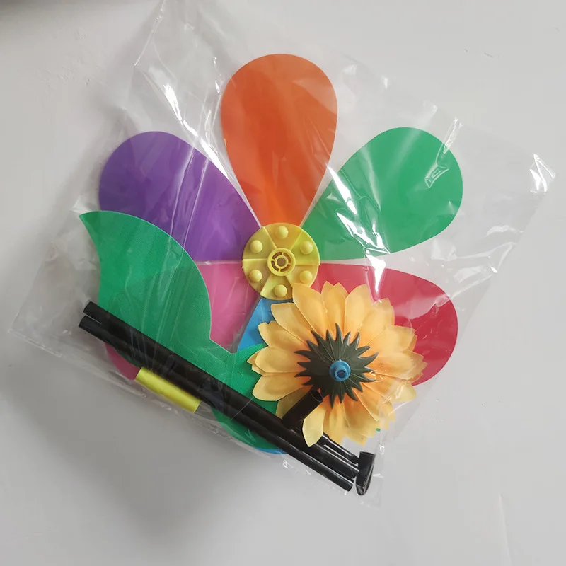 

Colorful Sunflower Windmill Cartoon Six-Wheel Sequin Pinwheel Foldable Carry Windmill Camping Outdoor Toy Garden Yard Decoration