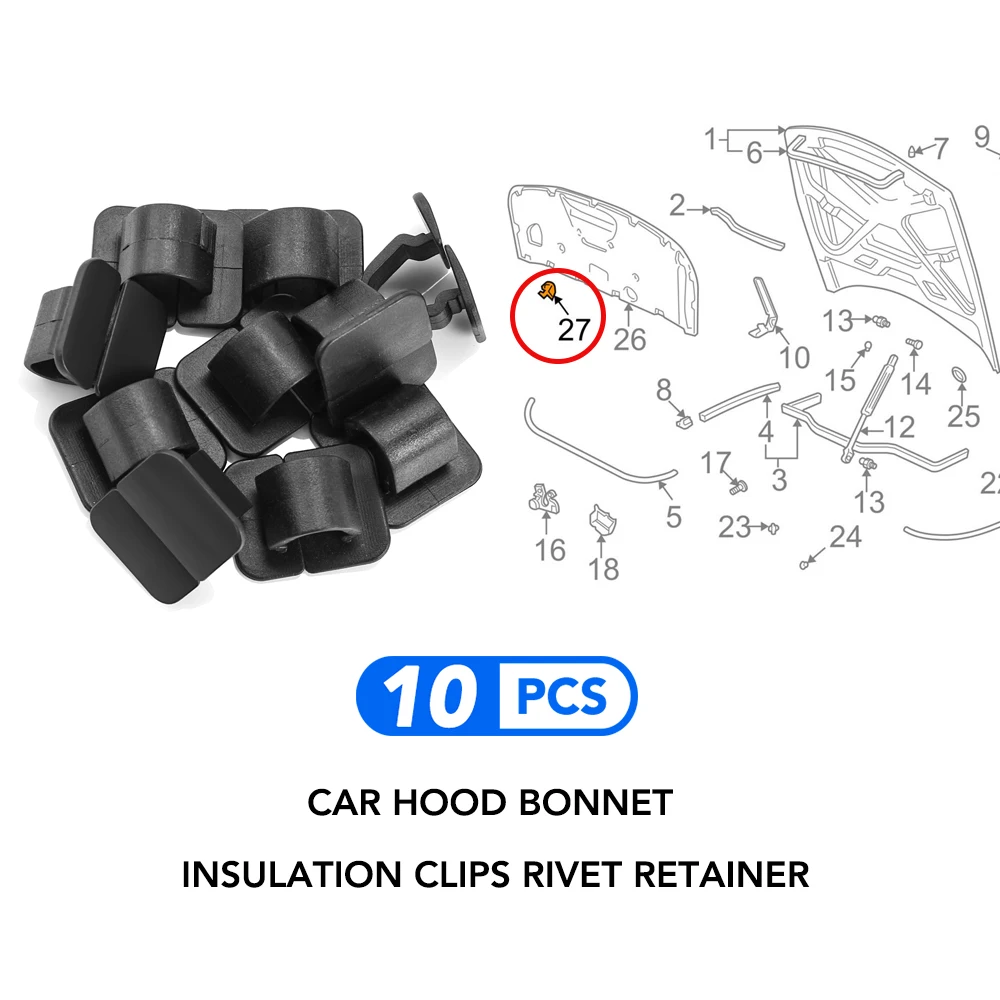 10x Car Plastic Hood Bonnet Insulation Clip Rivet Retainer Fastener for Mitsubishi ASX/Outlander/Lancer Evolution/Pajero/Eclipse