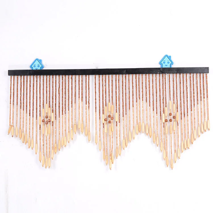 

Short Curtain Head with Rod for Door Bamboo Wooden Beaded Handmade Hanging String Door Decor Design Wave Fringe Drape Hook Type