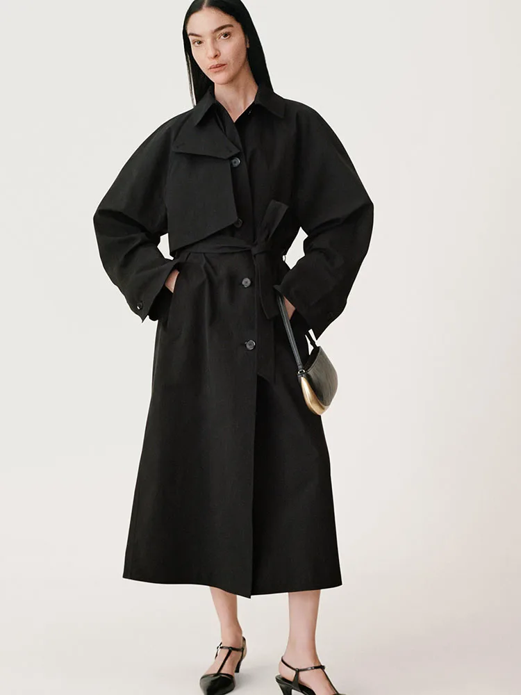 

Simple Faion Women's Coat Autumn New Arrival Button Decorated Belted Waist Street Sle Long Sve Mid-Length Zipper