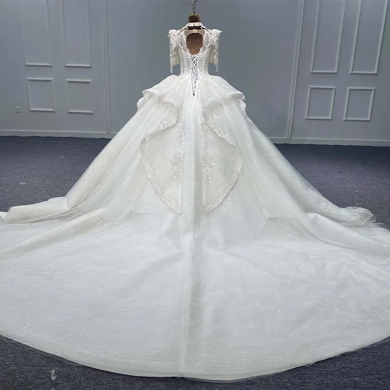 Factory Wholesale Promotion Wedding Suits For Women Floor-Length Chapel Train Wedding Dress Half Sleeves Vestido De Novia MN165