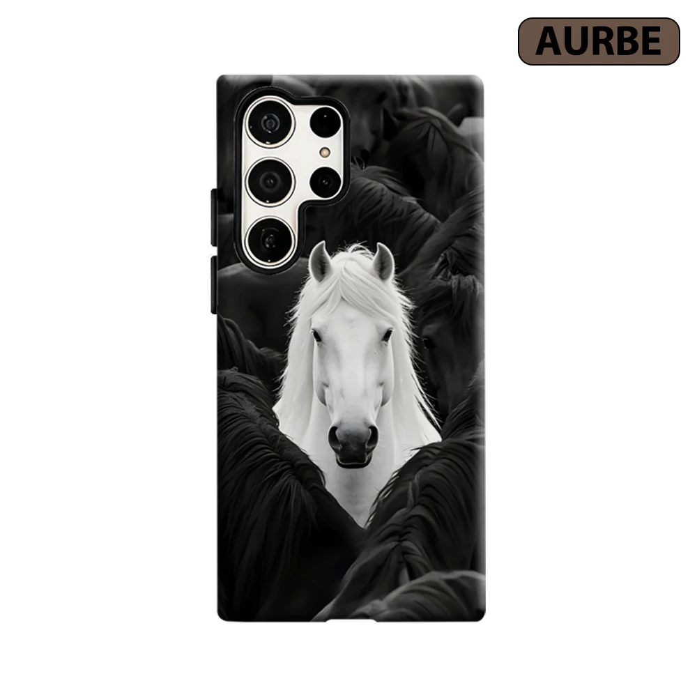 White Stallion Among Herd Phone Case for Samsung Galaxy S26 S25 Ultra S24 Ultra Plus Shockproof Double Layer Tough Back Cover